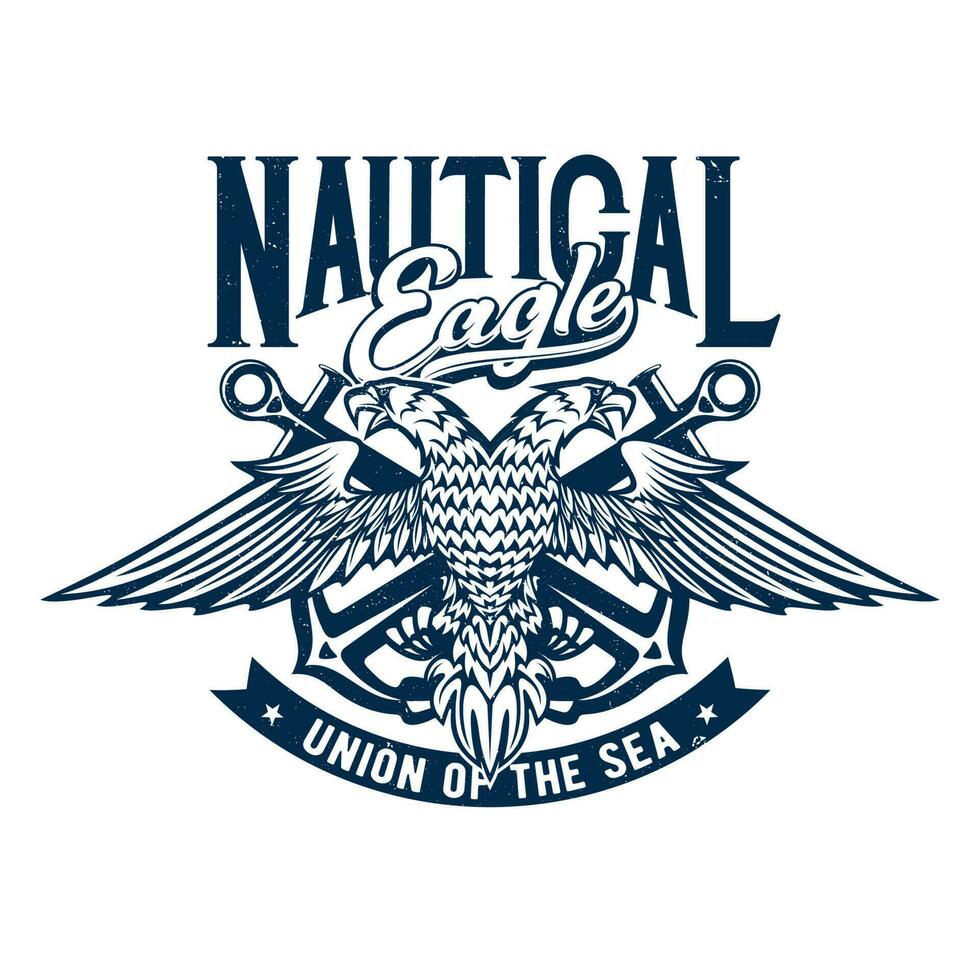 Tshirt print with two headed eagle and anchors vector