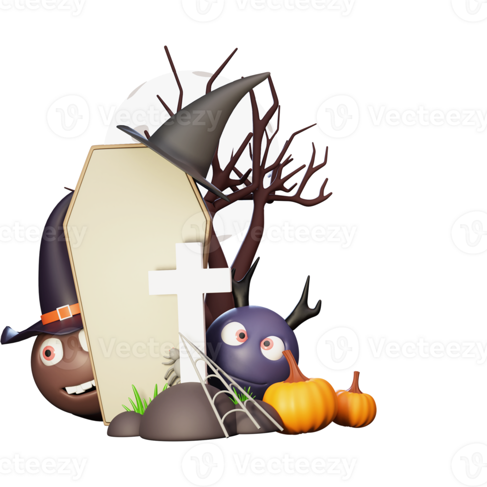 3D Rendering of Halloween Festival Element On Full Moon png