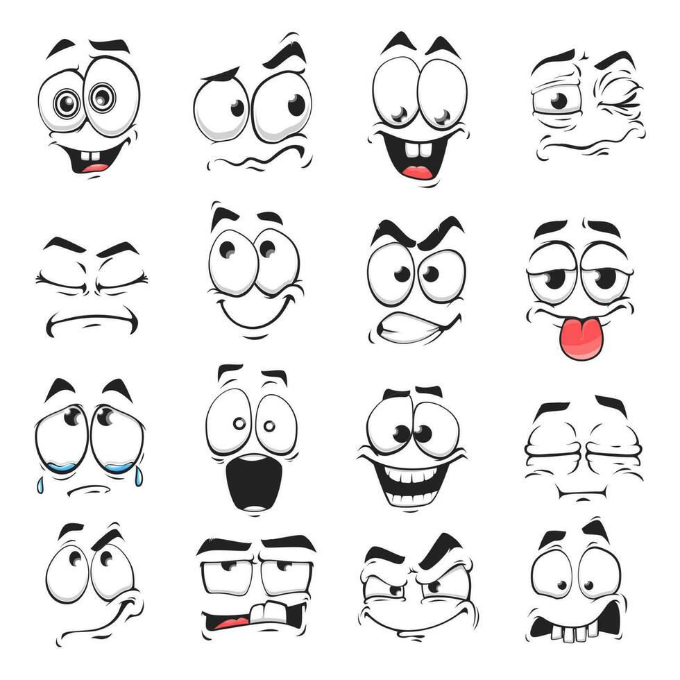 Cartoon face expression isolated vector icons set