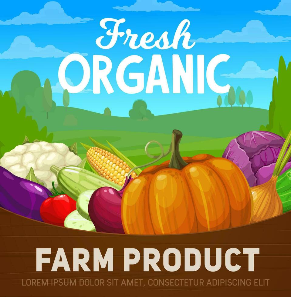 Fresh farm vegetables poster with organic food vector