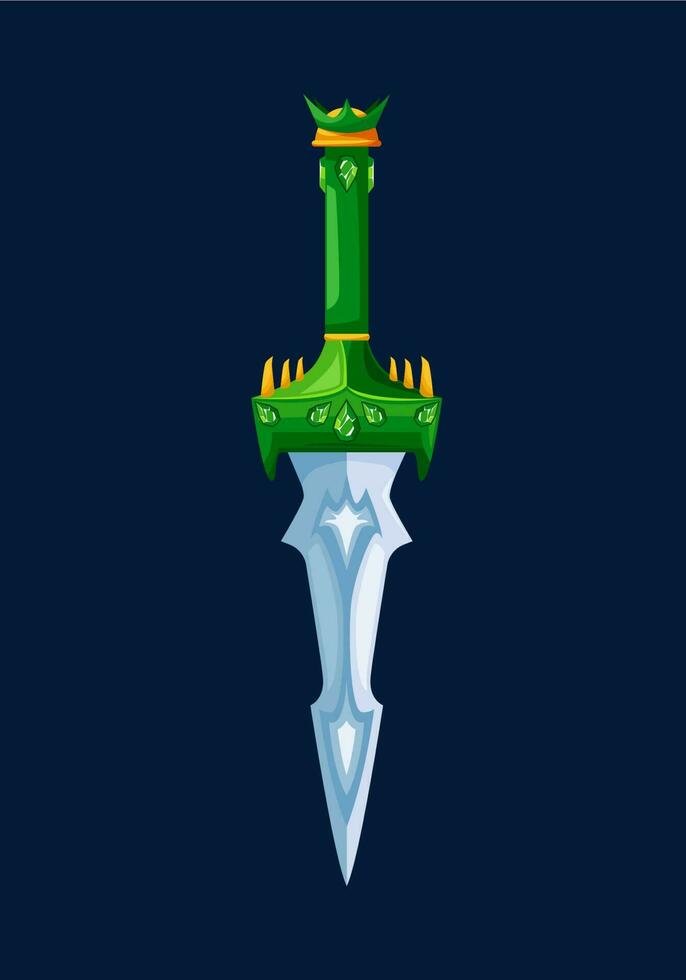 magical cartoon steel dagger blade with green hilt vector