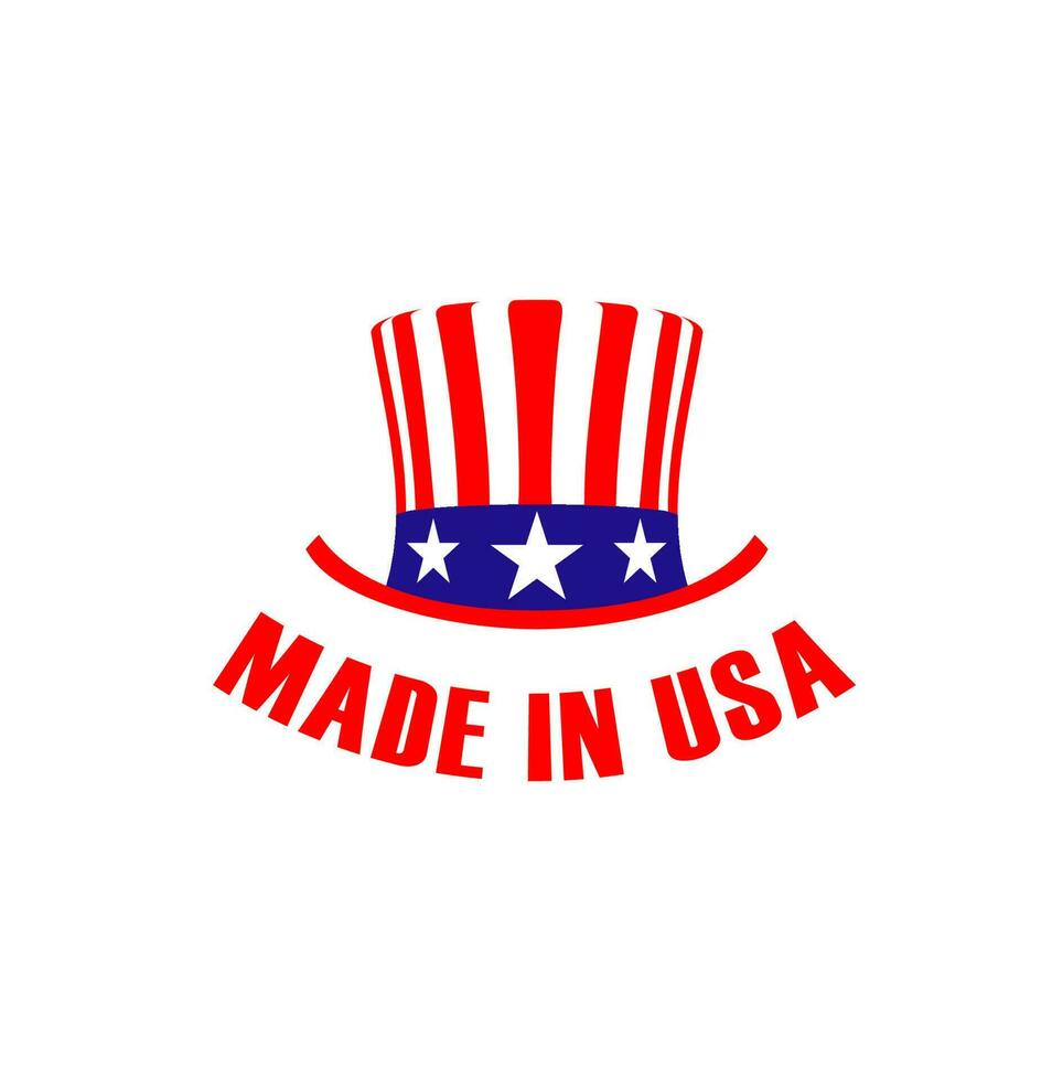 Made in Usa label with hat. Vector emblem or sign