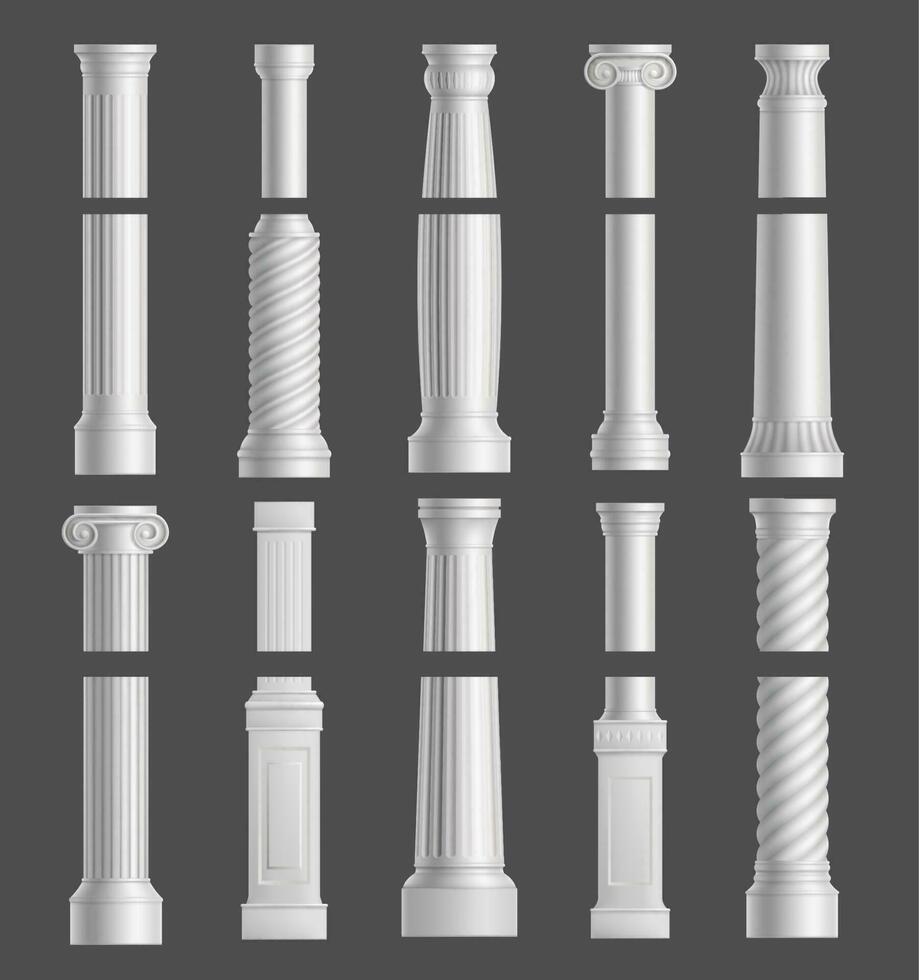 Antique columns set isolated on grey background. vector