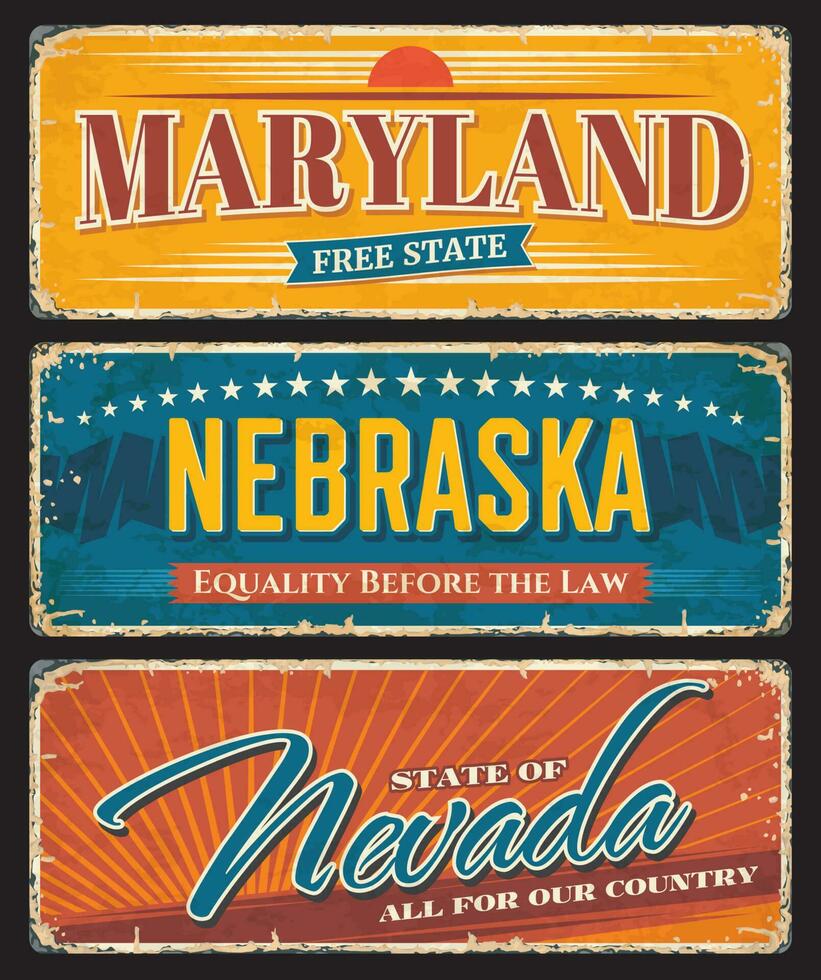 America Nebraska, Nevada, Maryland USA plate signs vector