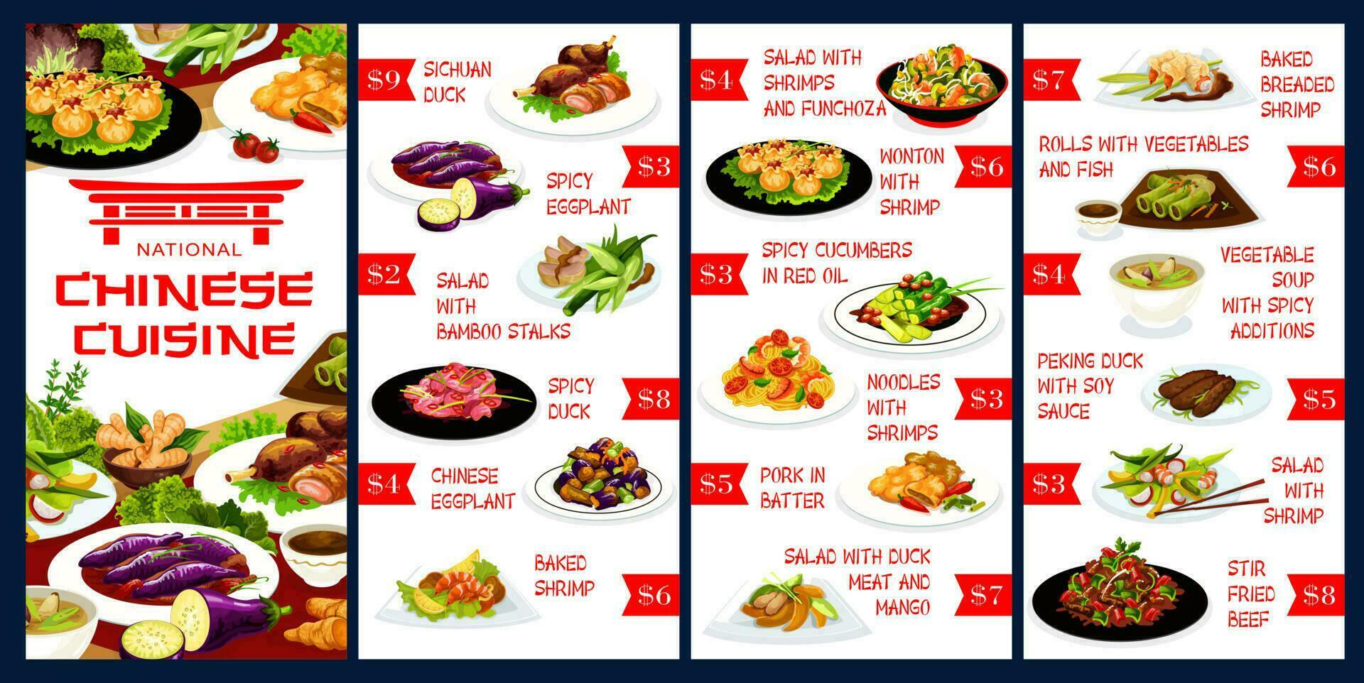 Chinese restaurant meals menu vector template
