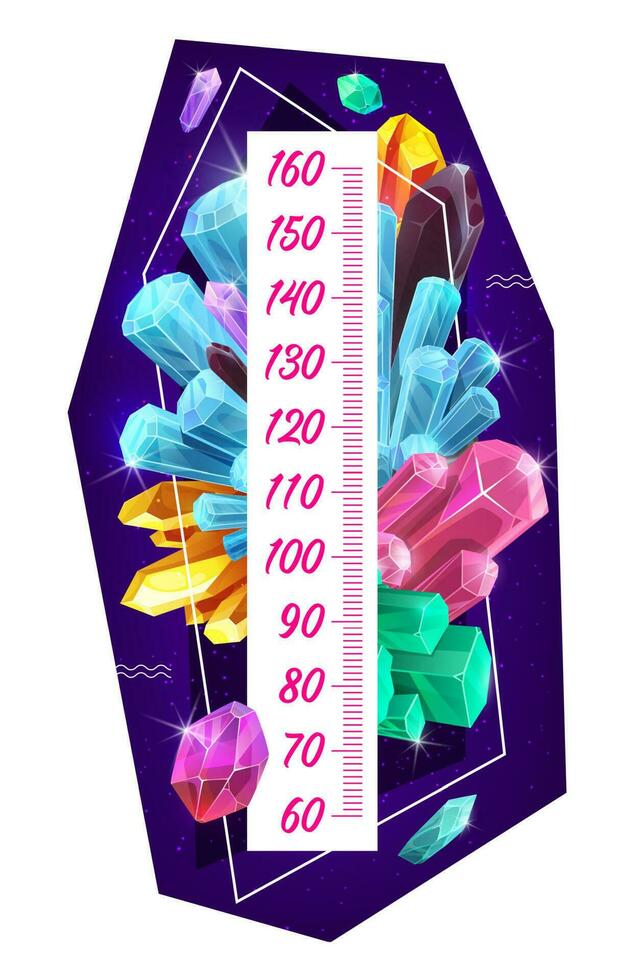 Kids height chart with brilliant gems and crystals vector