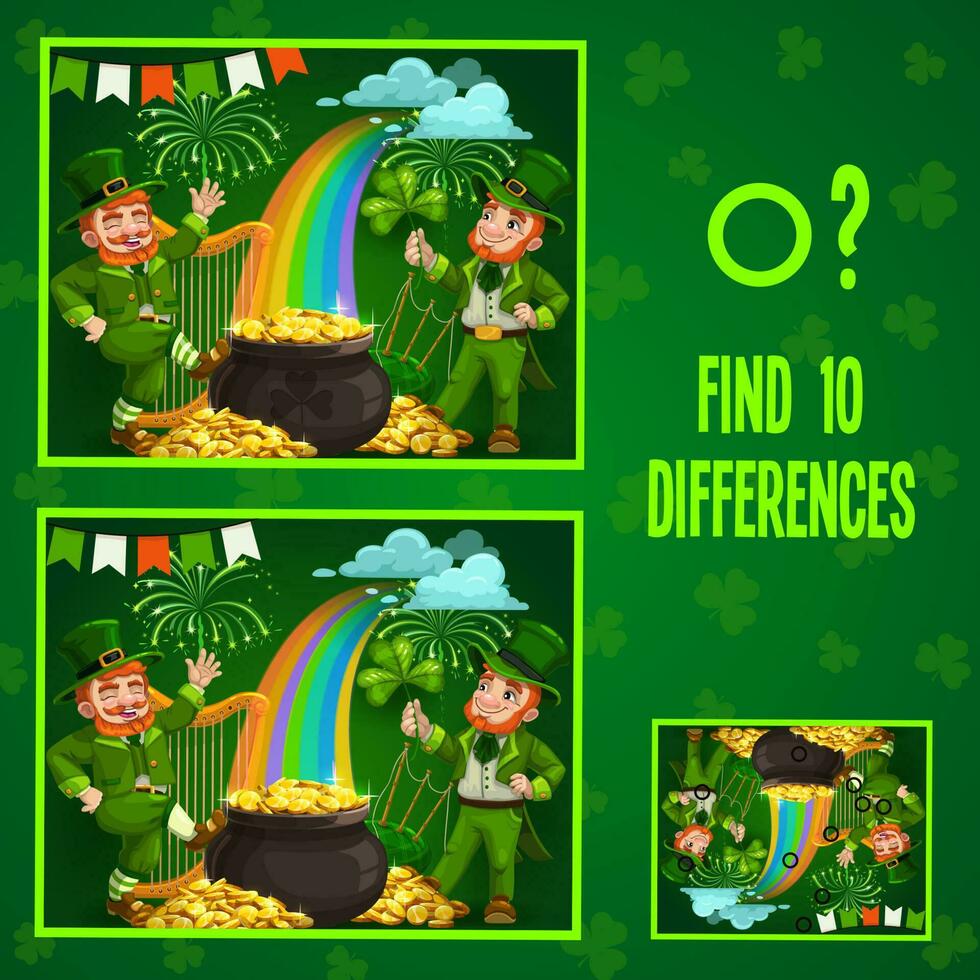 Kids game find ten differences with Leprechauns vector