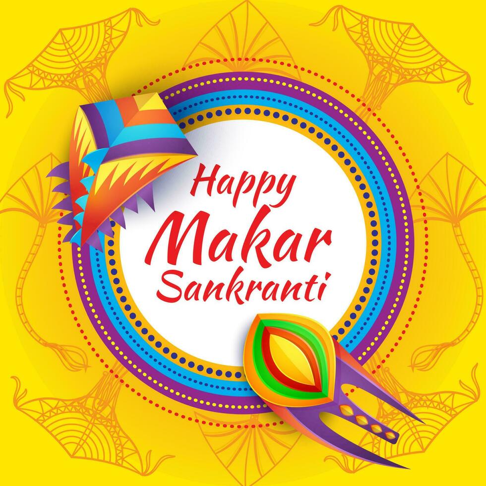 Happy Makar Sankranti festival banner with kites vector