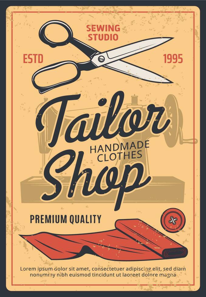 Tailor shop retro vector poster with scissors