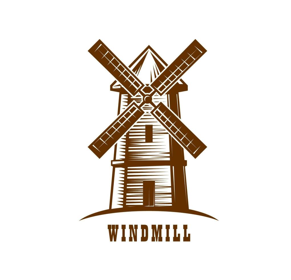 Windmill symbol, bakery or farm sketch emblem vector