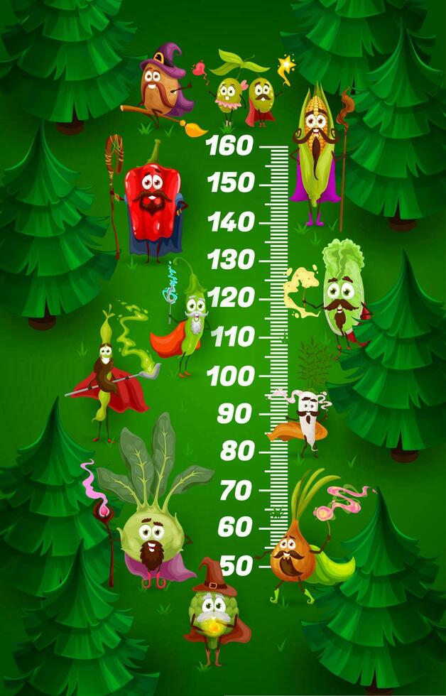 Kids height chart with cartoon wizard vegetables vector