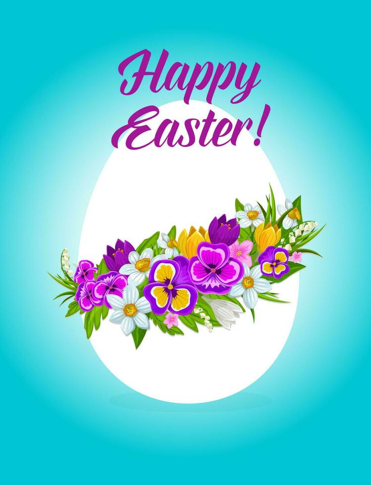 Easter holiday egg with flower and grass wreath vector