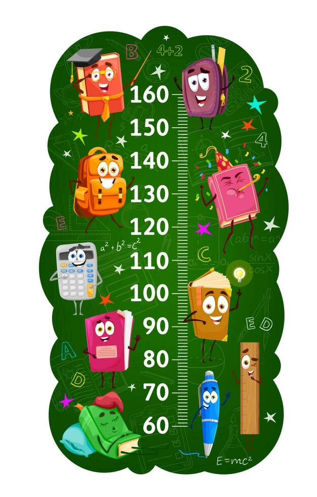 Kids height chart ruler with books and stationery vector