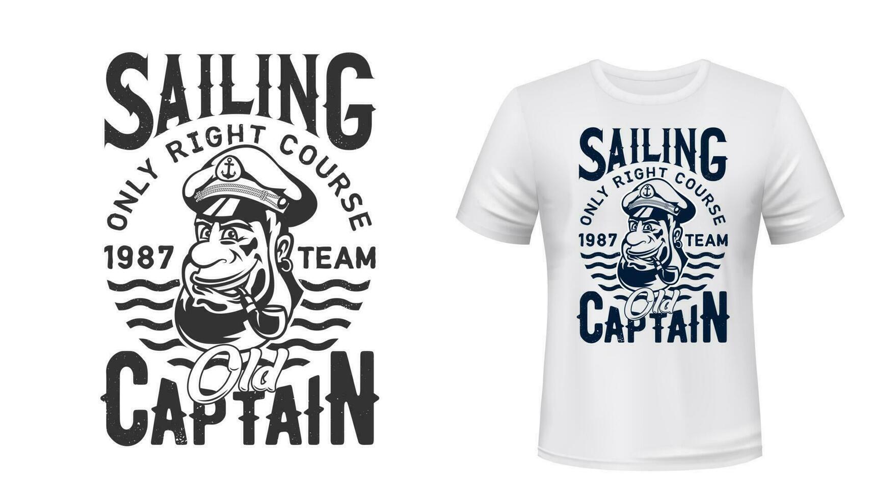 Captain sailor t-shirt print mockup, sailing team vector