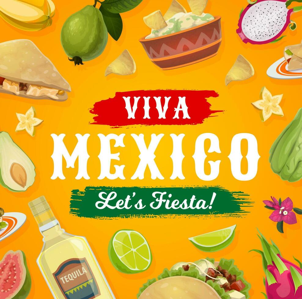 Viva Mexico fiesta party food and drink vector