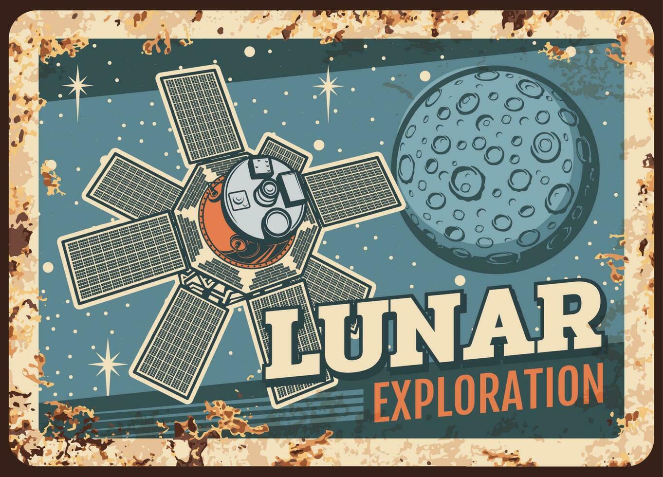 Lunar exploration program vector rusty metal plate