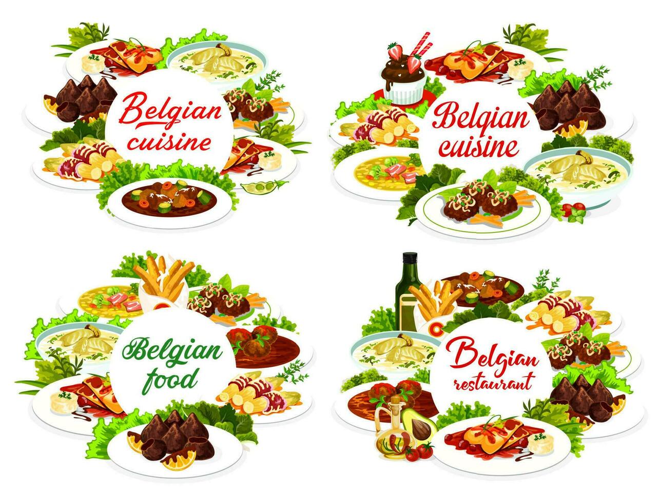 Belga comida cocina, menú platos, Bélgica comidas vector