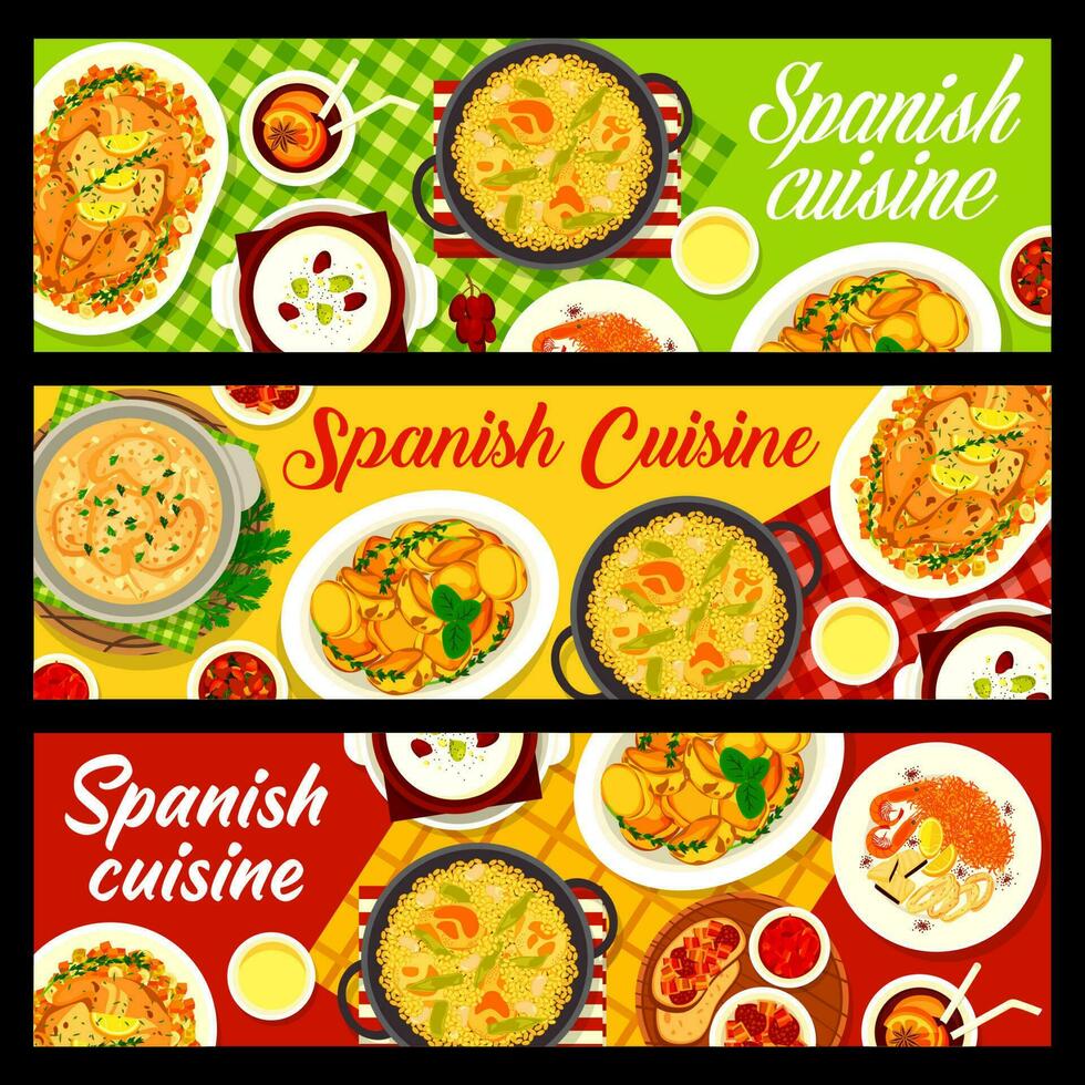 Spanish cuisine, Spain food vector banners set
