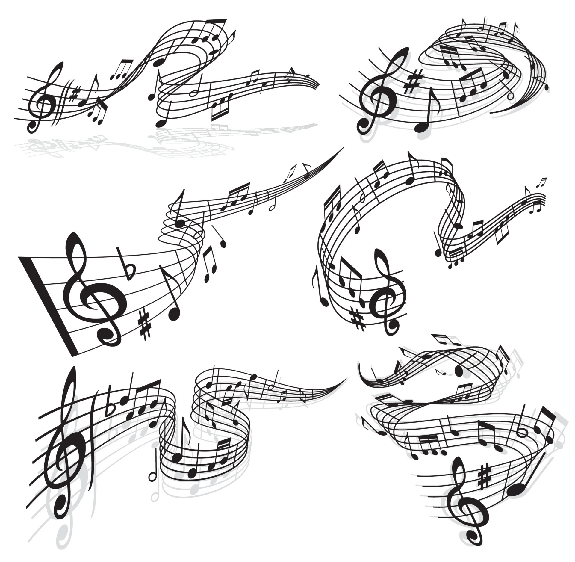 Music waves vector musical notes and clef on stave 23837294 Vector Art