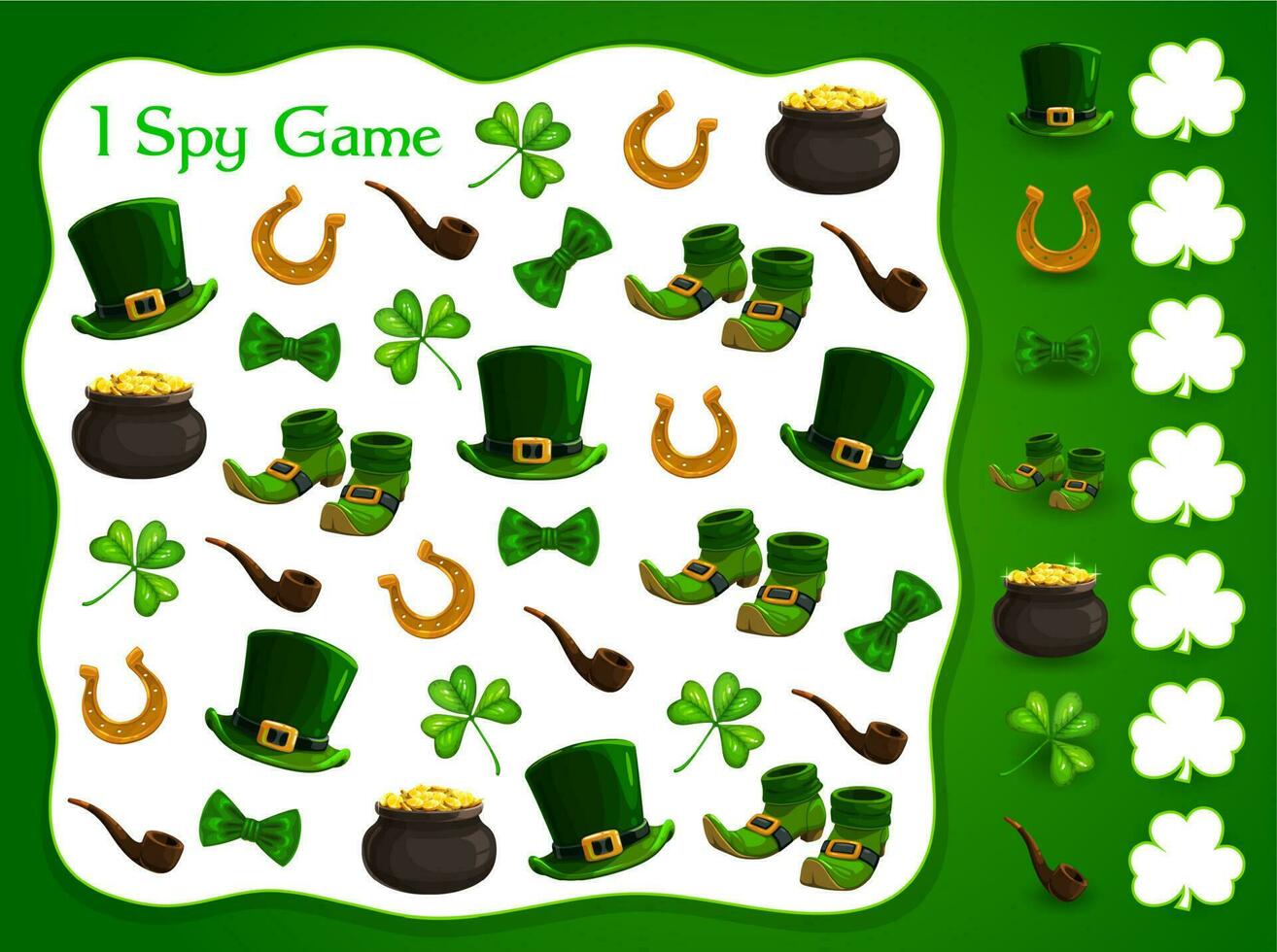 I spy kids game with Patrick day vector elements.