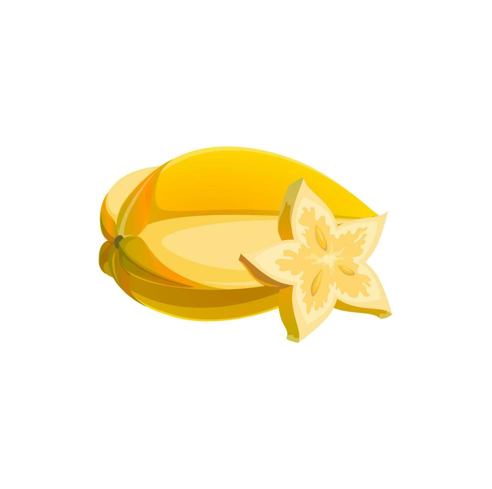 Carambola star fruit, vector whole and slice piece