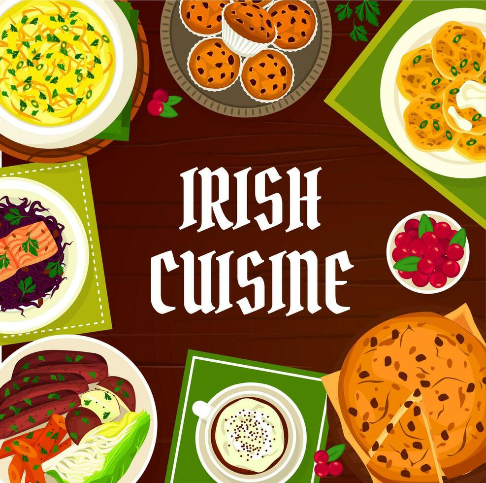 Irish cuisine vector menu cover with Ireland meals