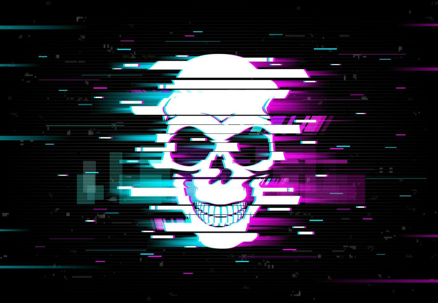 Glitch skull vector distorted neon glow cranium