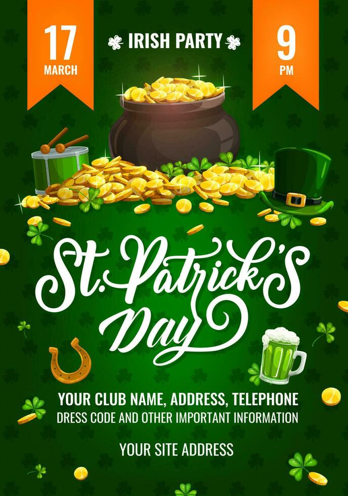 St. Patricks Day party vector flyer cartoon poster