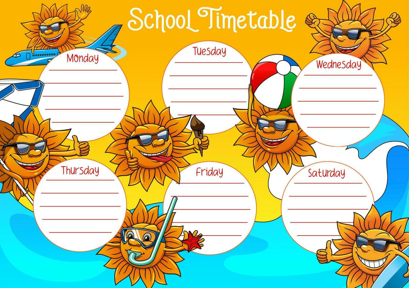 School timetable template, education schedule plan vector