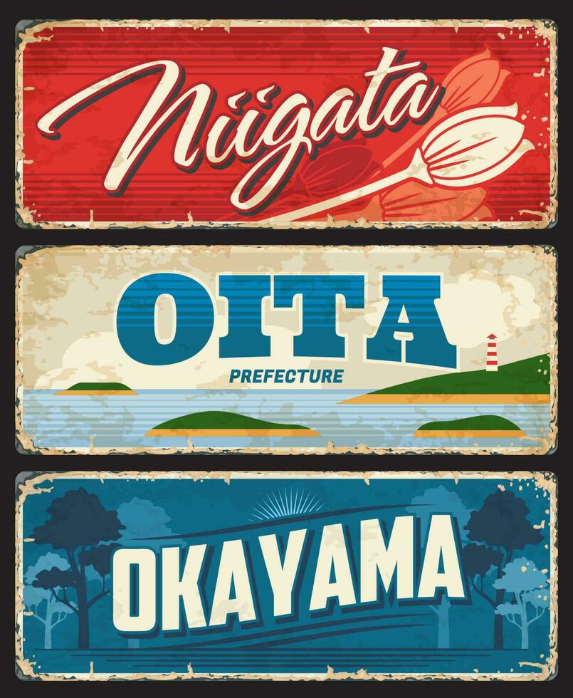 oita, okayama y niigata Japón prefectura platos vector