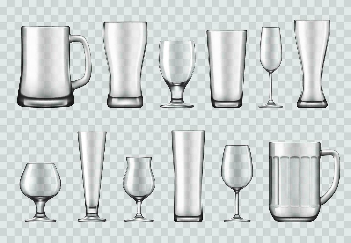 Glasses, mugs and wine glasses realistic vectors