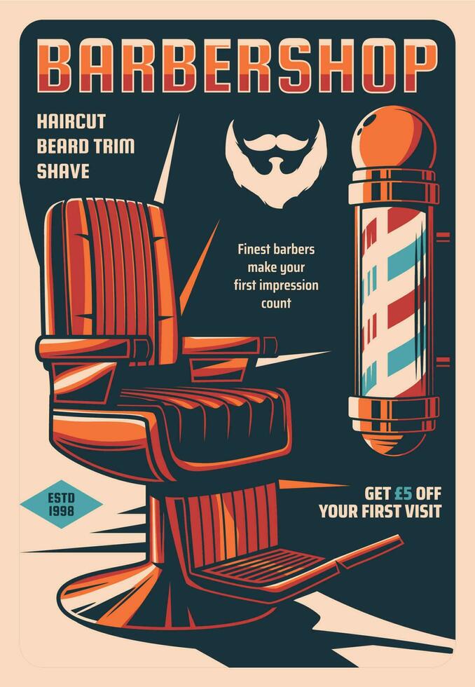 Barbershop, men hairdresser saloon vintage poster vector
