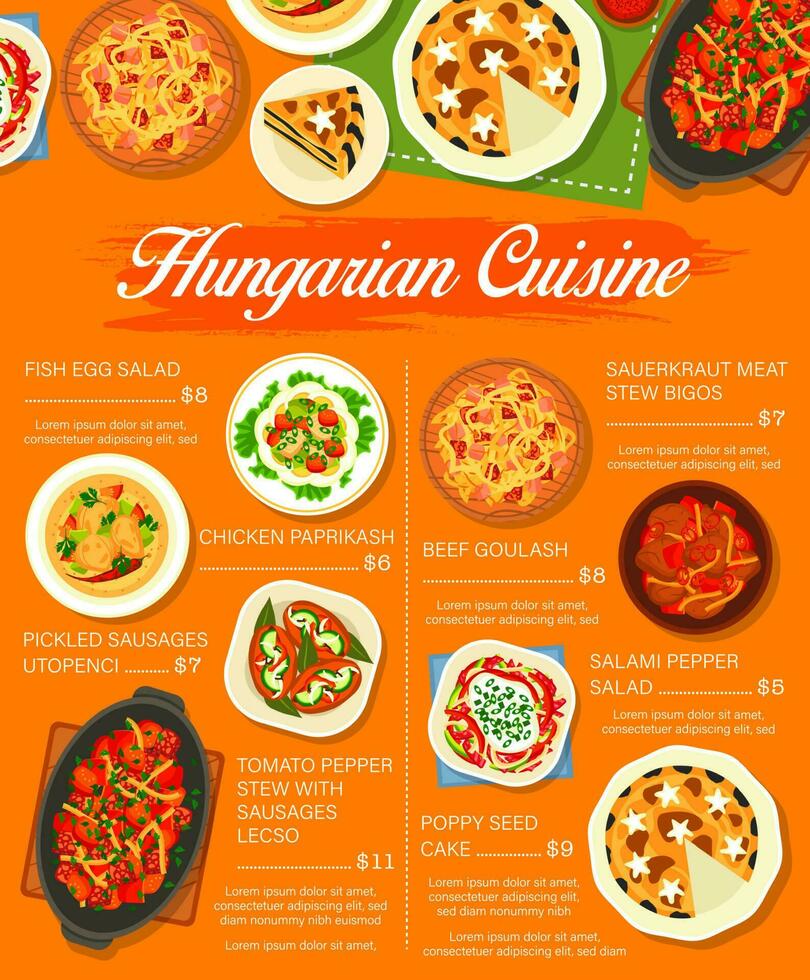 húngaro cocina restaurante menú página diseño vector