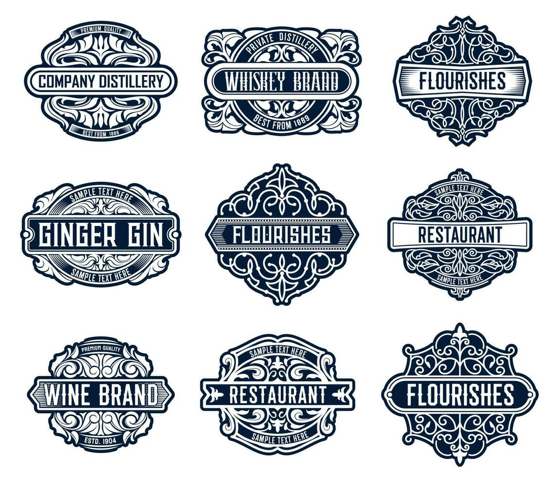 Flourishes lables, luxury templates with ornament vector