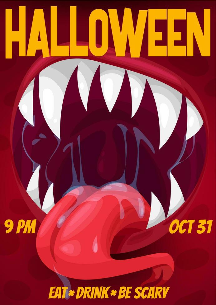 Halloween night party poster of screaming monster vector
