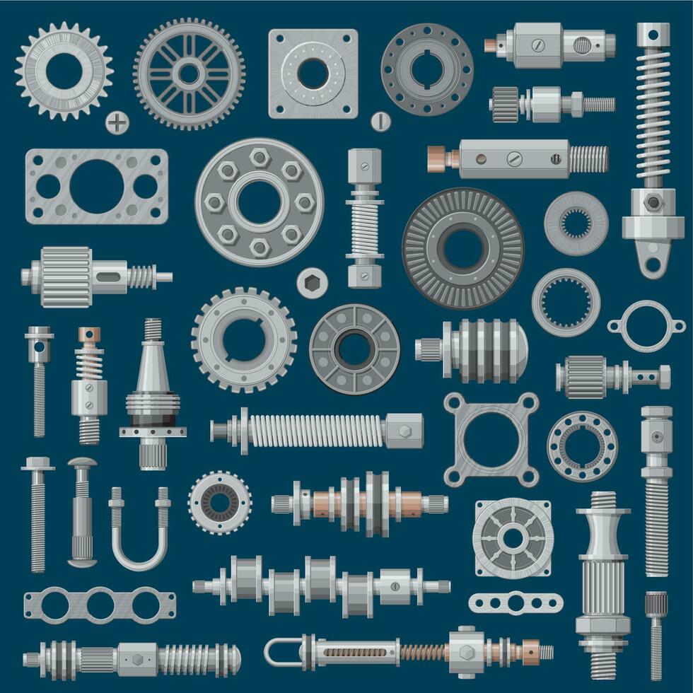 maquinaria partes iconos, máquina motor mecanismos vector