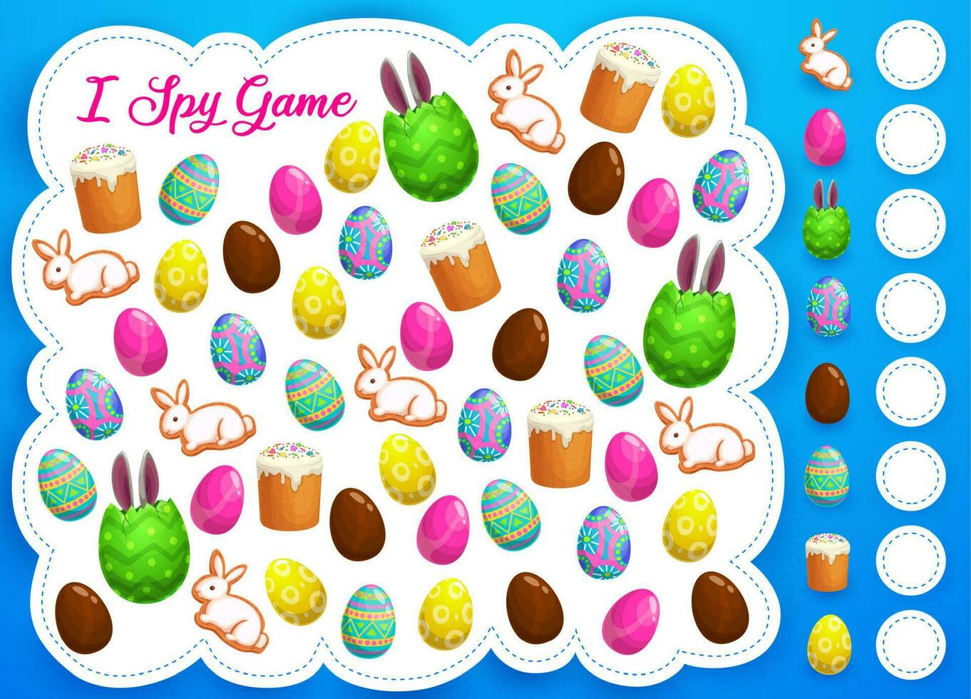 Easter I spy game or puzzle, kids education vector