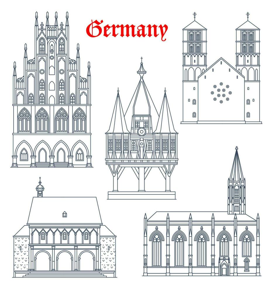 Alemania punto de referencia edificios y catedrales íconos vector