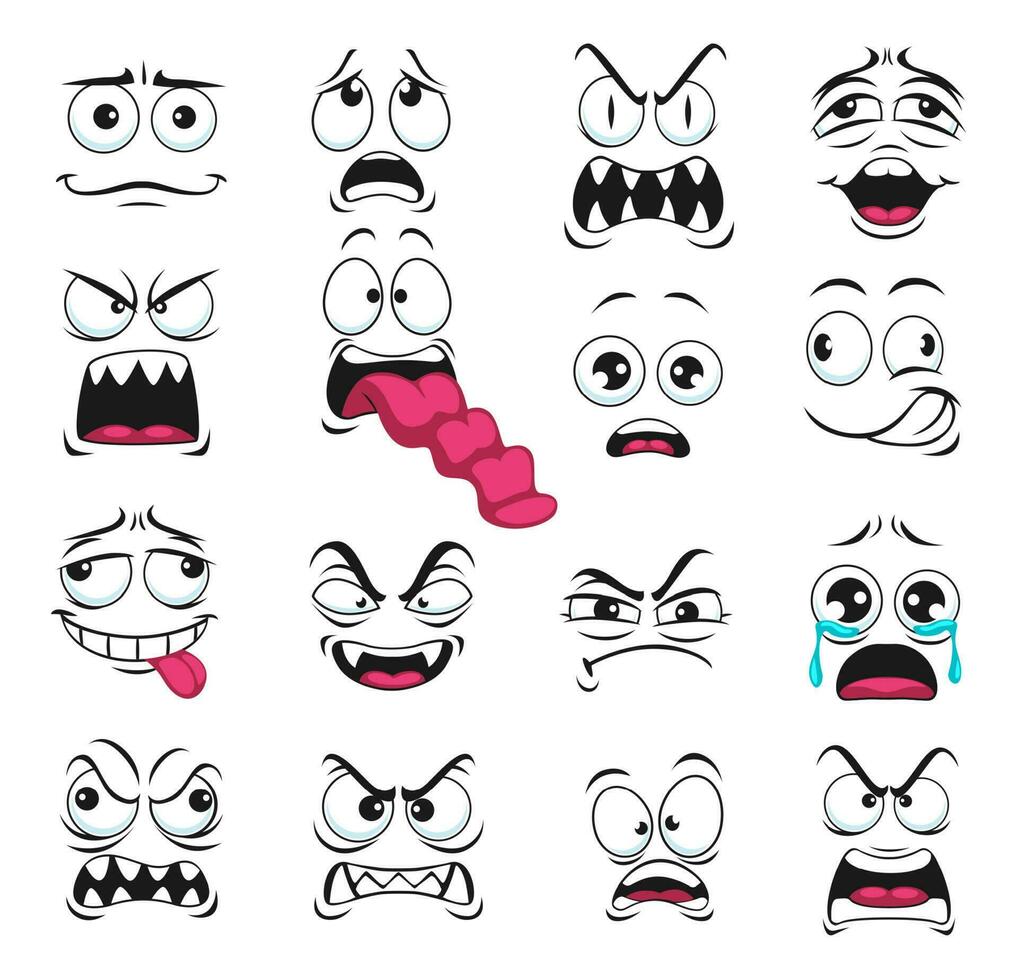 Cartoon face expression isolated vector icons set