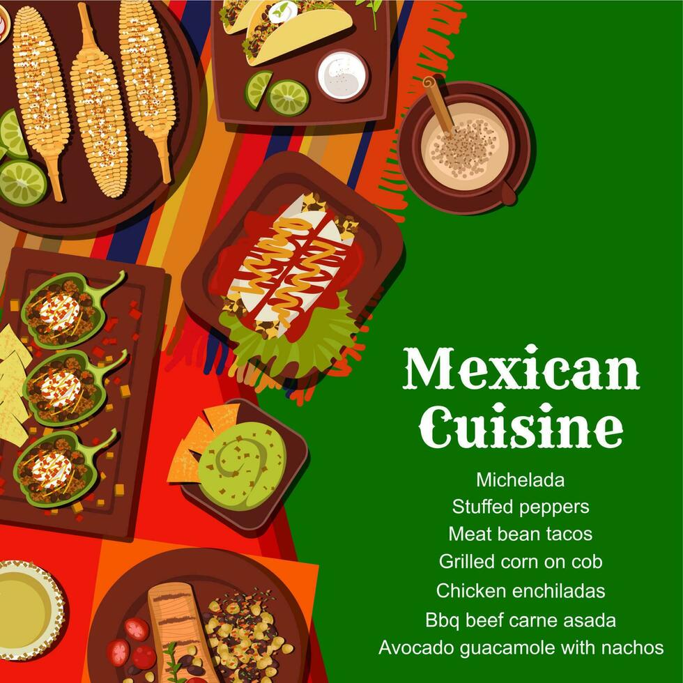 Mexican cuisine meals menu cover vector