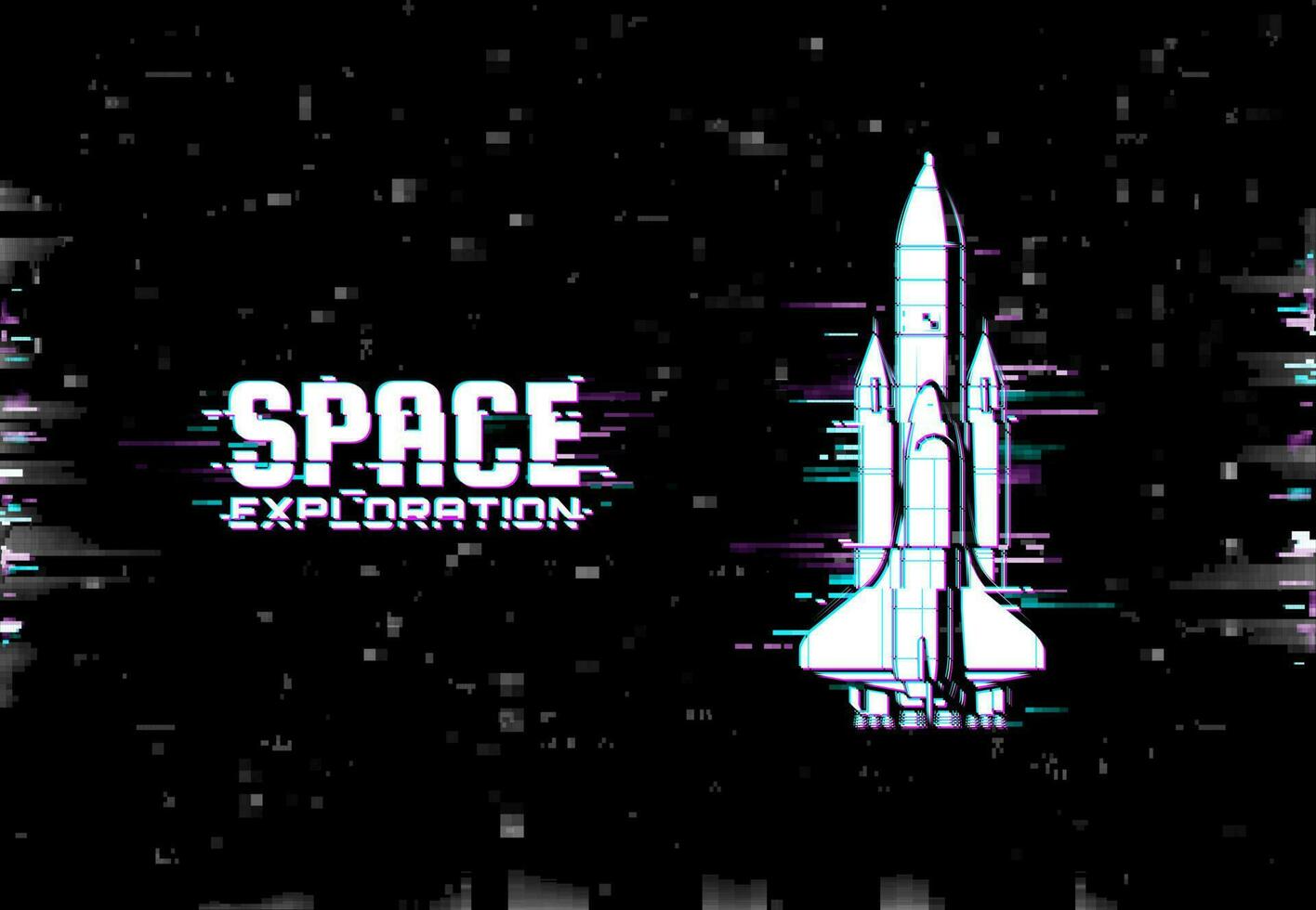 Space exploration vector poster with glitch effect