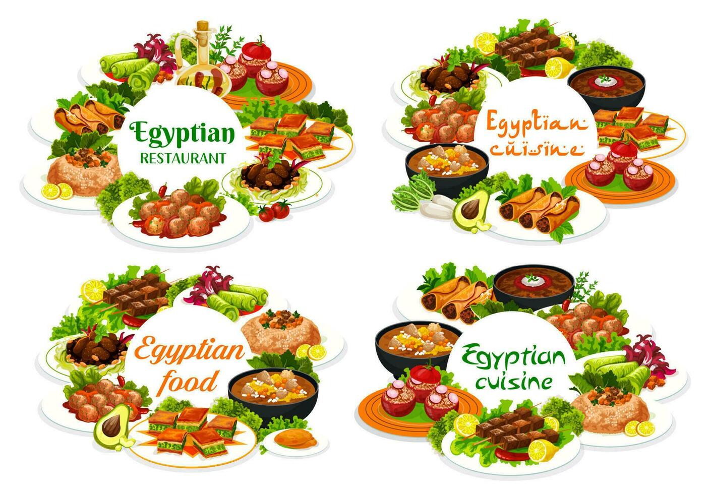 Egyptian cuisine restaurant vector round banners