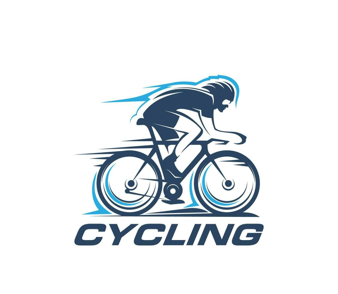 Cycling sport icon with bike racer silhouette vector