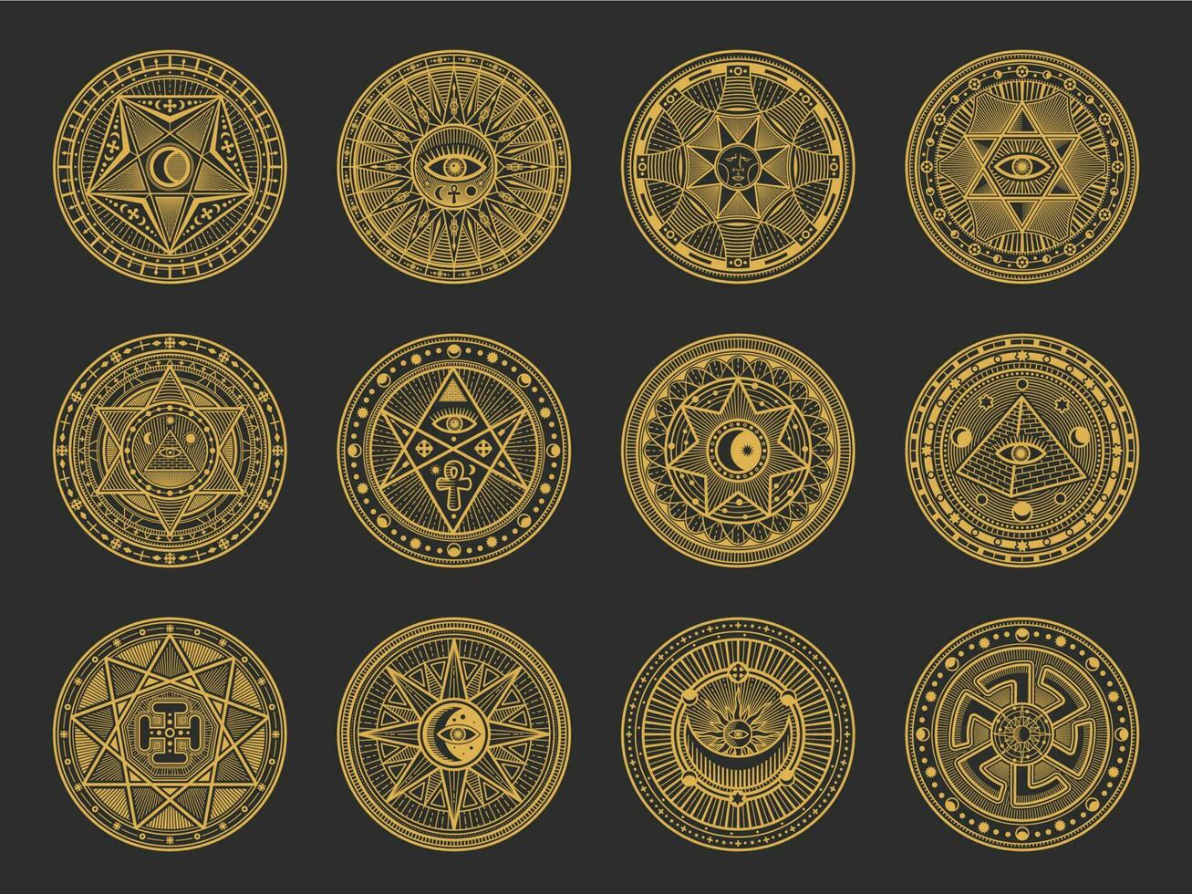 Magic symbols of alchemy, occult, esoteric signs vector