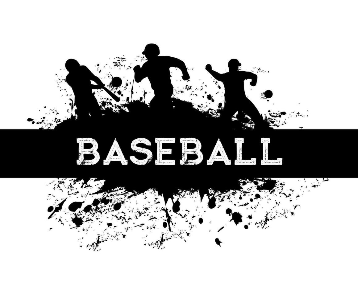 Baseball sport player silhouettes with bat, balls vector