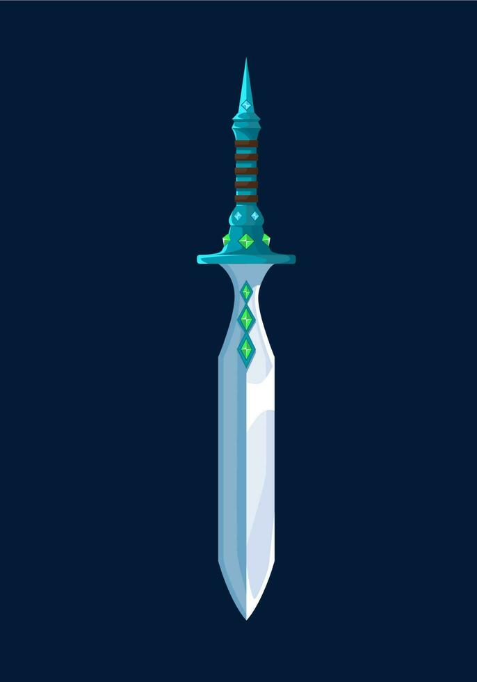 Magical cartoon sword steel blade, fantasy game vector