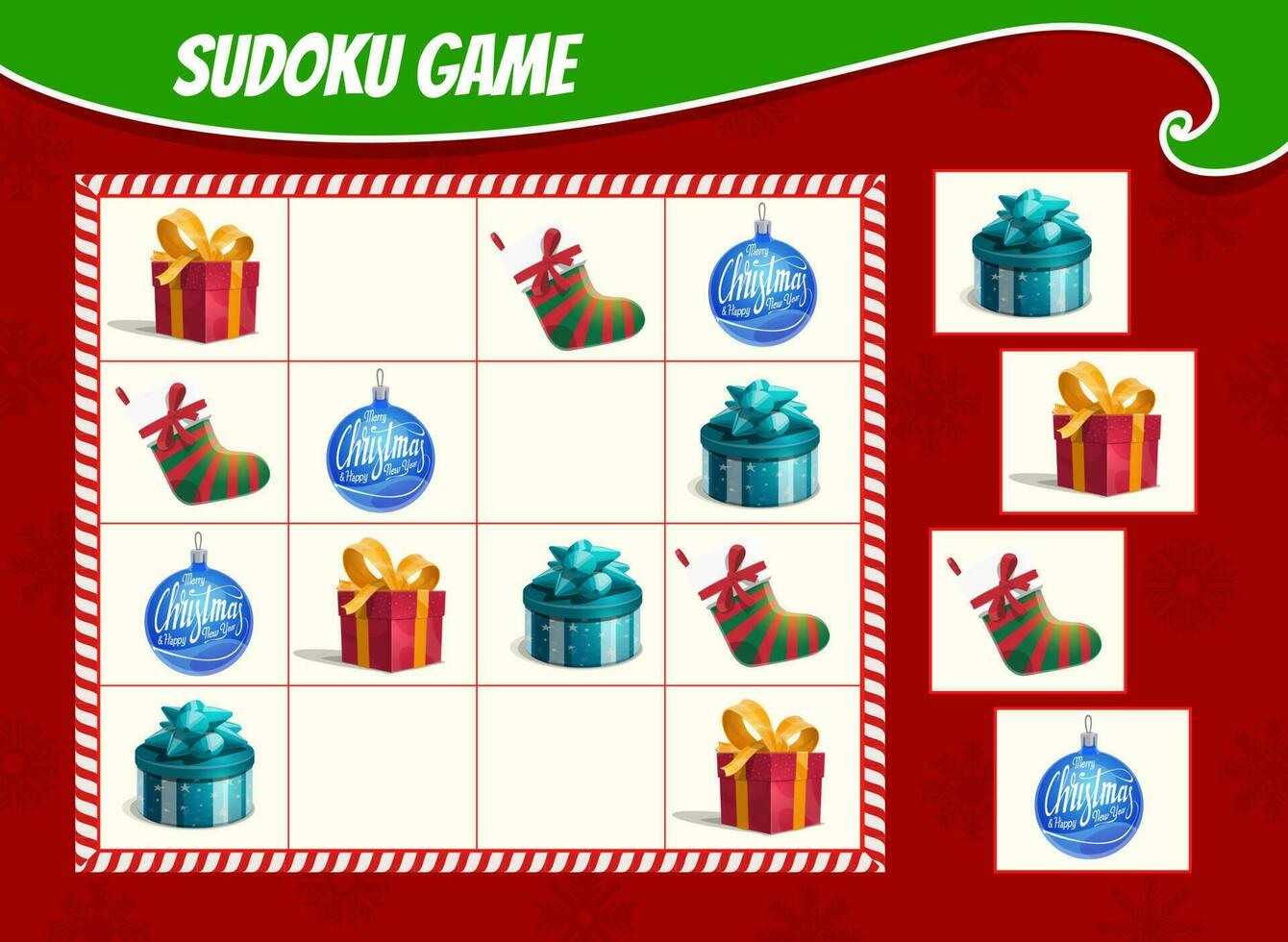 Kids sudoku game with Christmas gifts and toys vector