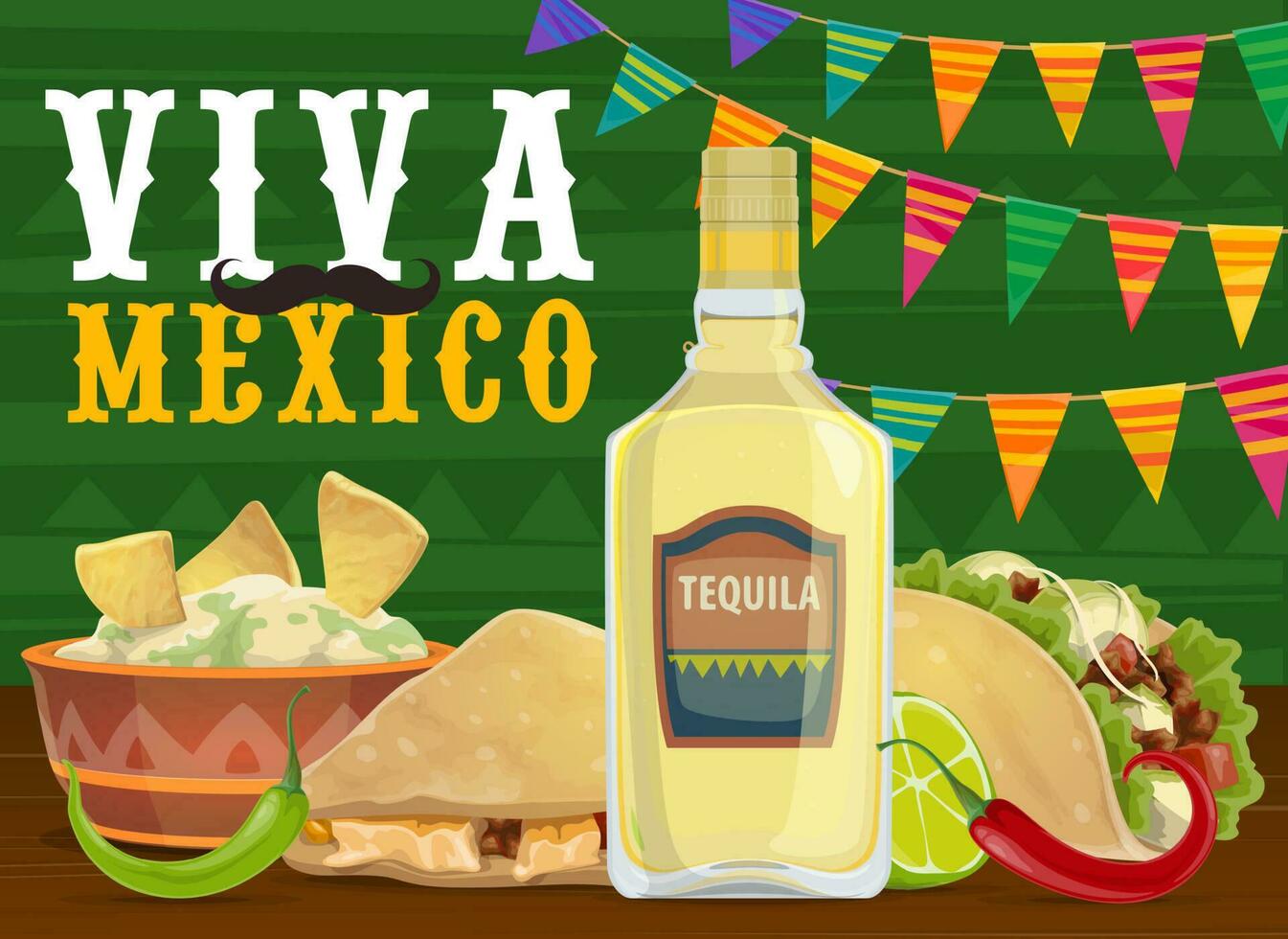 Mexican fiesta party food and drink, Viva Mexico vector
