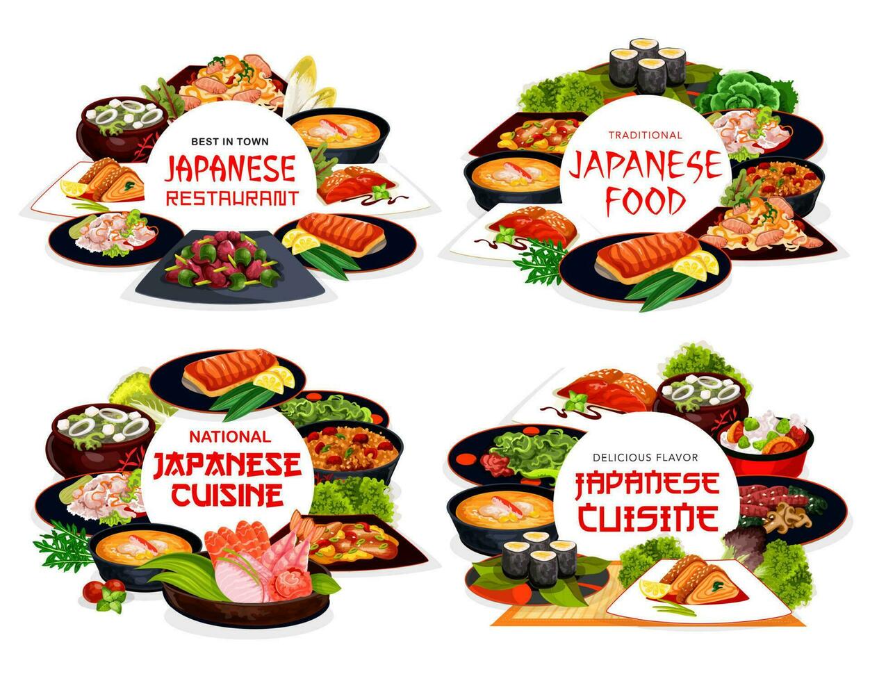 Japanese cuisine food Japan dishes restaurant menu vector