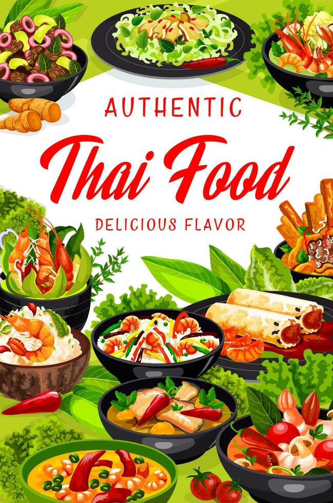 Thai cuisine Asian dishes Thailand food poster vector